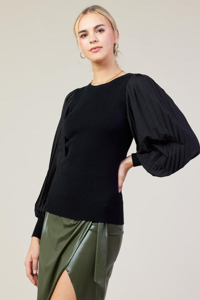 Skies Are Blue Pleated Sleeve Knit Top