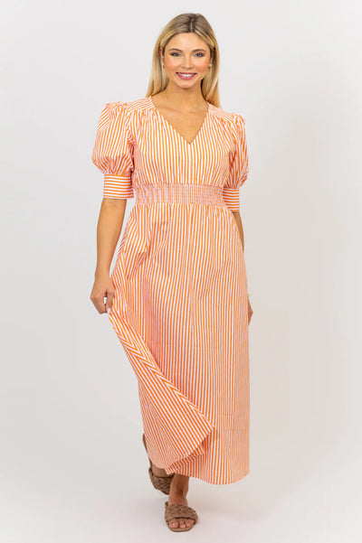 Stripe Poplin Vneck Maxi Dress