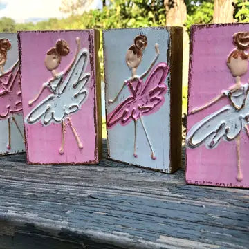 Ballerina Dancer Handmade Textured Wood Block 3x7