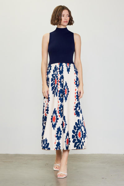 Skies Are Blue Printed Pleated Midi Dress