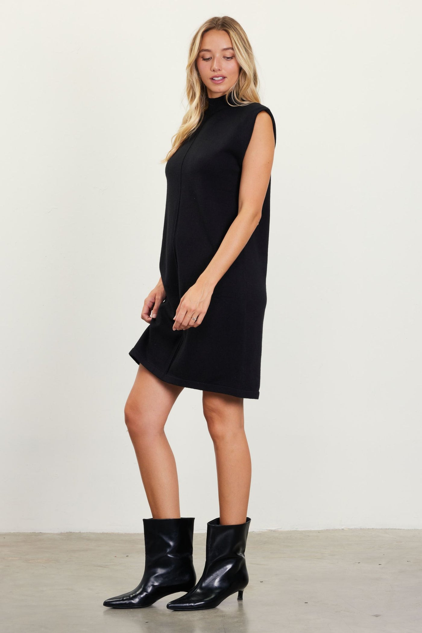 Mock Neck Sleeveless Knit Dress