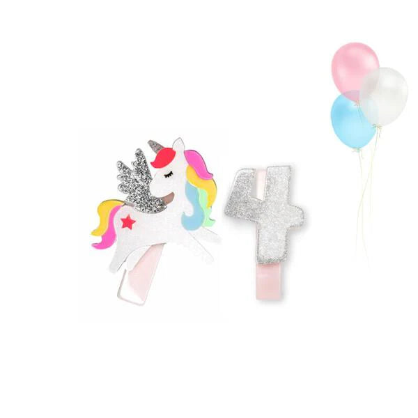 Unicorn Birthday Number 4 Hair Clips