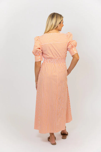 Stripe Poplin Vneck Maxi Dress