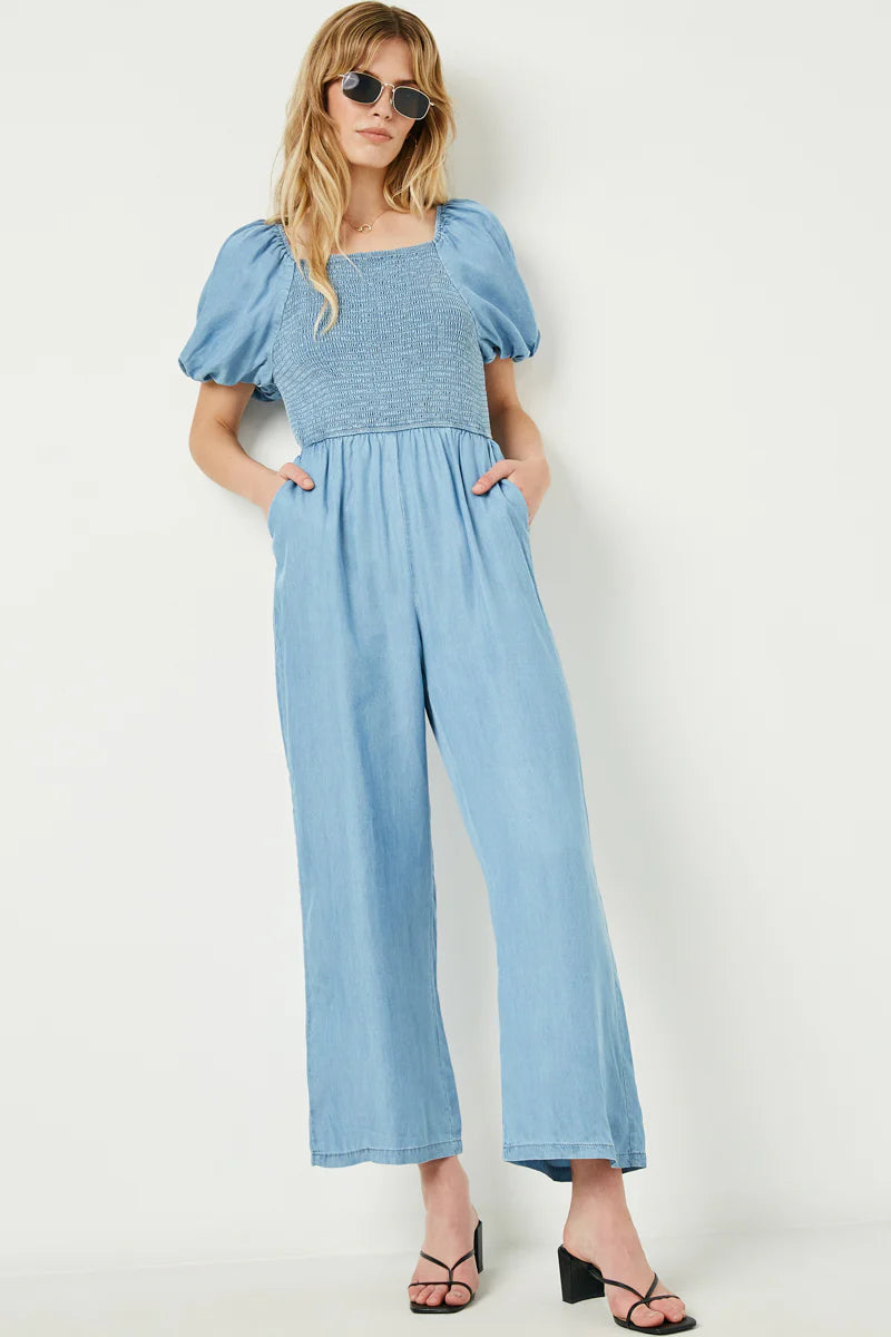 Smocked Puff Sleeve Jumpsuit