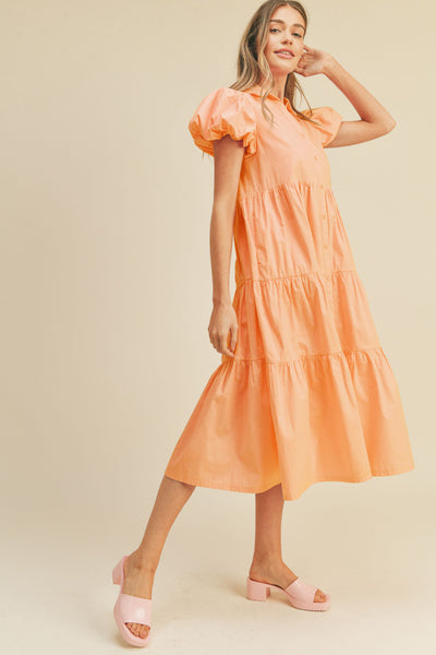 Tiered SS Midi Dress -Cool Pink