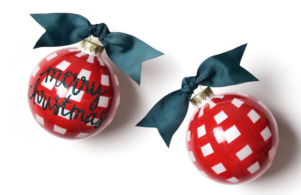 Merry Christmas Gingham Glass Ornament